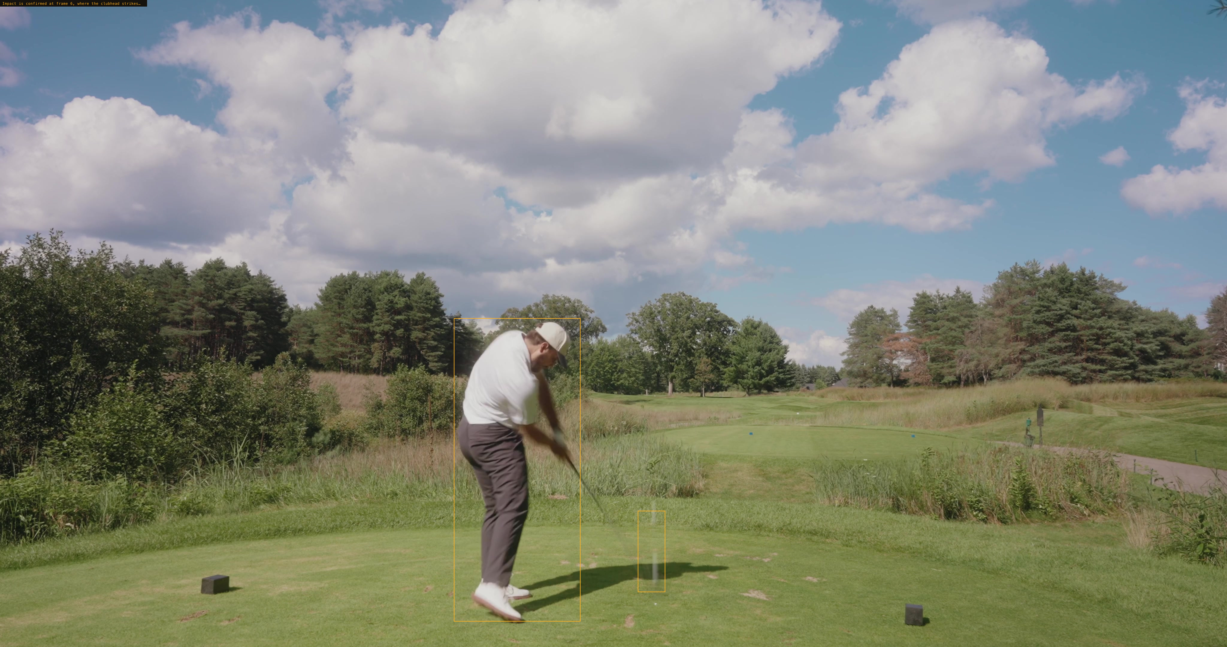 Impact is confirmed at frame 6, where the clubhead strikes…